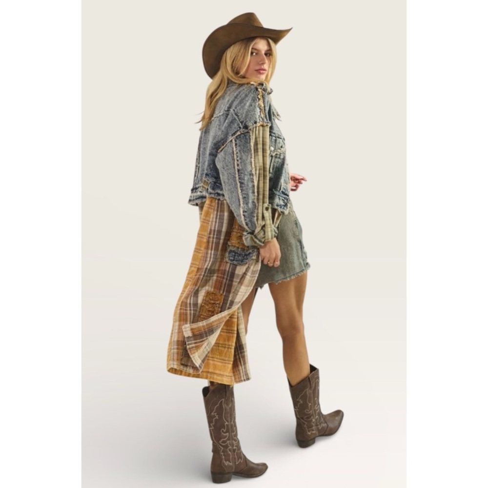 Oli & Hali Patchwork Denim Plaid Jacket - Picture 7 of 9
